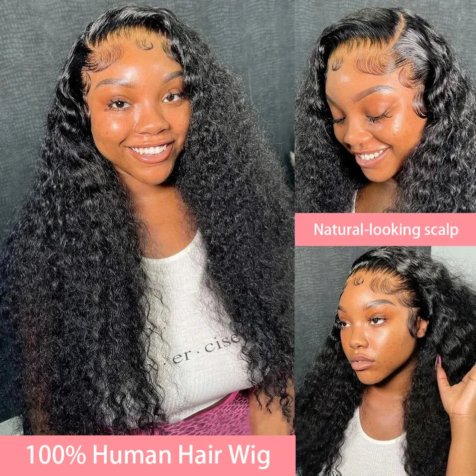 13x6 Deep Wave Human Hair Wig Lace Frontal Kinky Curly 13x4 HD Lace Front Wig Pre-Plucked Black Brazilian Human Hair Wigs on Sale