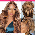 Highlight 360 Full Lace Wig Human Hair Pre plucked P4/27 38 Inches HD 360 13X4 Lace Front Wig Body Wave Highlight Wig Human Hair