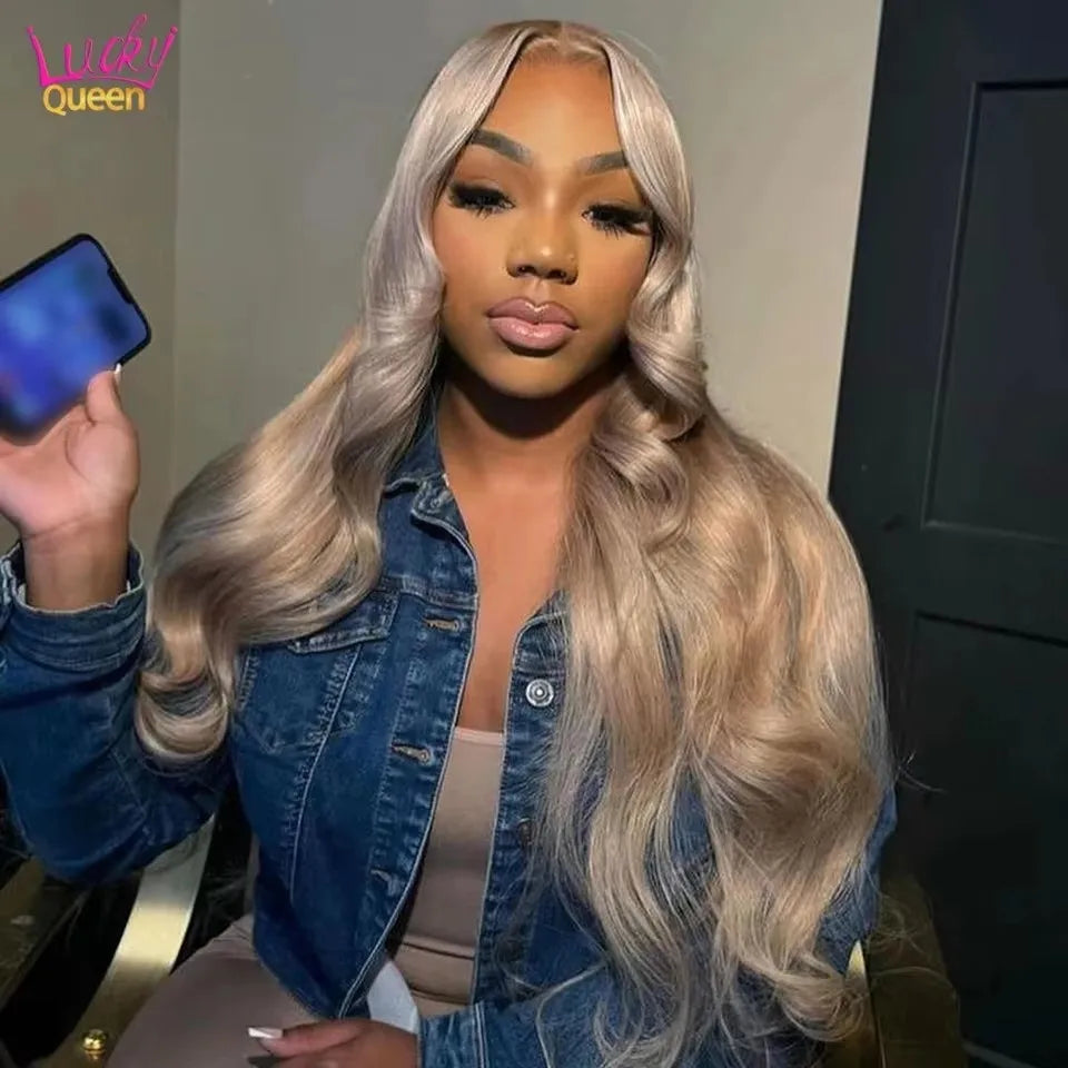 Ash Blonde 200 Density Body Wave Human Hair Wigs with Baby Hair 13X6 Transparent Lace Frontal Wig Pre Plucked Pure Color