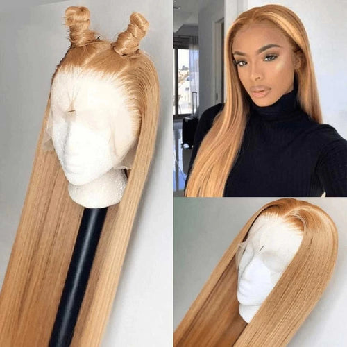 #27 Honey Blonde Human Hair Wig 13x6 HD Lace Frontal Wigs 99J Burgundy Hot Red Lace Front Human Hair Wigs For Women Straight Wig