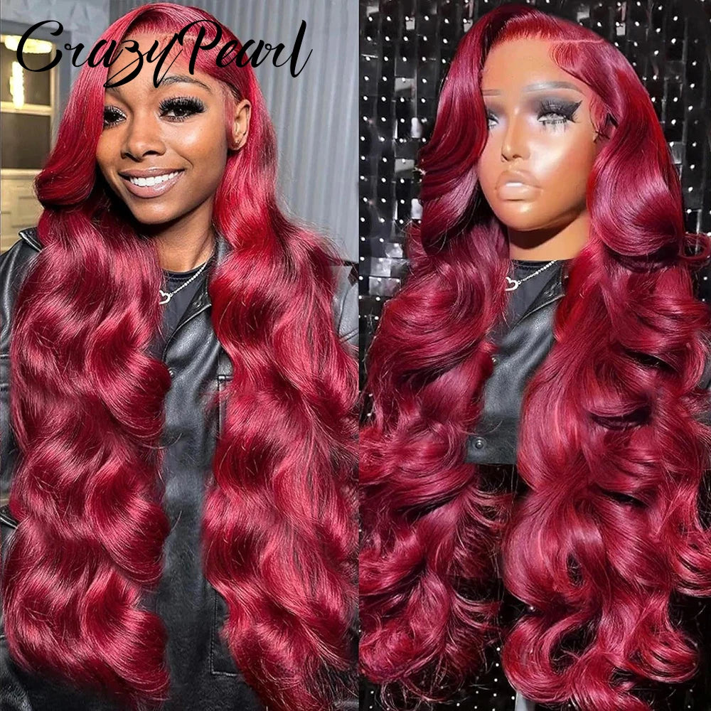 99J Burgundy 13X6 Lace Front Wigs Human Hair Red Wig 250% Density Body Wave 5X5 Lace Closure Wigs Pre Plucked Lace Front Wigs