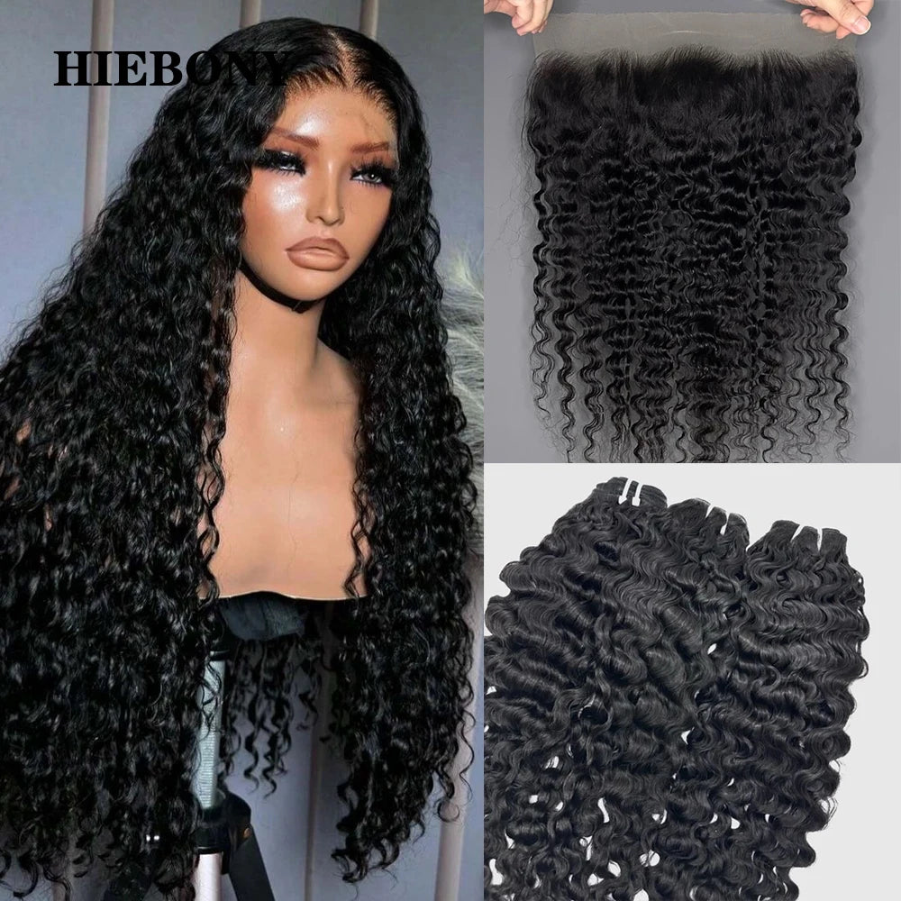 3C4A Burmese Curly Hair Bundle and HD Closure HiEbony 13x6 HD Lace Frontal 100% Human Hair Bundle 5x5 7x7 Melt Skin HD Closure