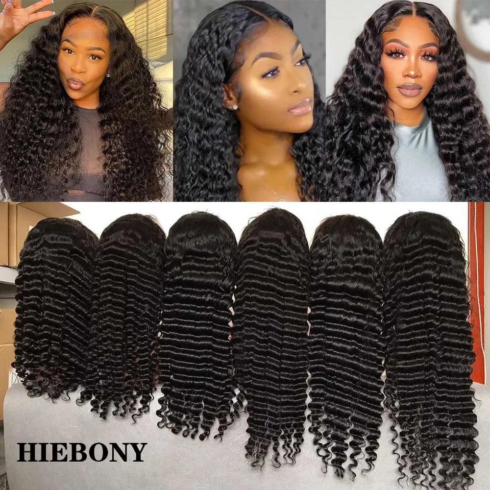 HiEbony Hair 13x6 HD Lace Frontal Wigs Deep Wave 250% Density Melt Skin Real HD Lace Wigs 5x5 6x6 Glueless HD Lace Closure Wigs