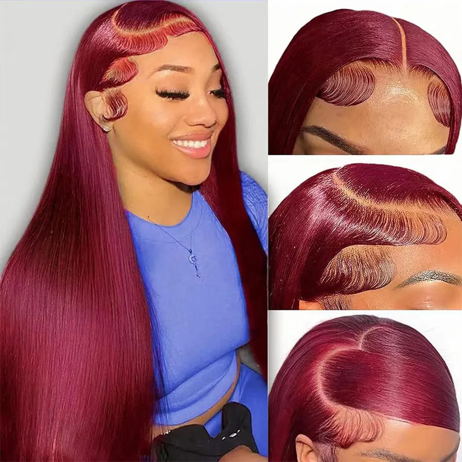 #27 Honey Blonde Human Hair Wig 13x6 HD Lace Frontal Wigs 99J Burgundy Hot Red Lace Front Human Hair Wigs For Women Straight Wig