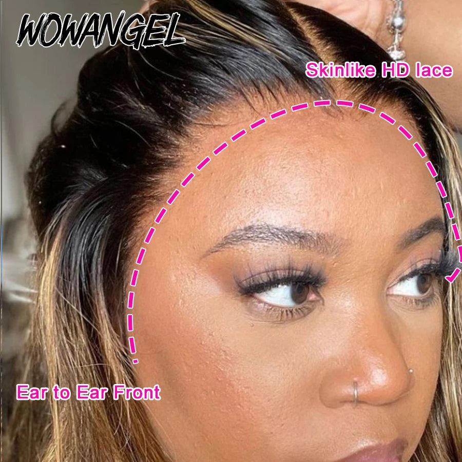 Wow Angel 1BJ27# Highlight Body Wave 13X6 HD Lace Front Wigs Pre Plucked Skinlike 13x4 HD Lace frontal human hair wig For Woman