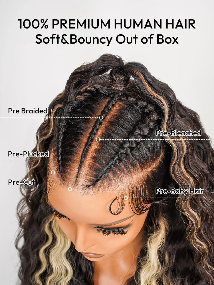 Alipearl Hair Glueless Highlight Stylist Wig Ready to Go Pre-Max Crimped Wavy 13x6 Ombre Lace Front Wig Human Hair