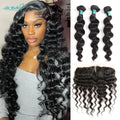Ali Grace Hair Loose Wave Bundles with Frontal 13x4 Brazilian Hair Loose Wave 3 Bundles with Closure Ear to Ear Lace Frontal