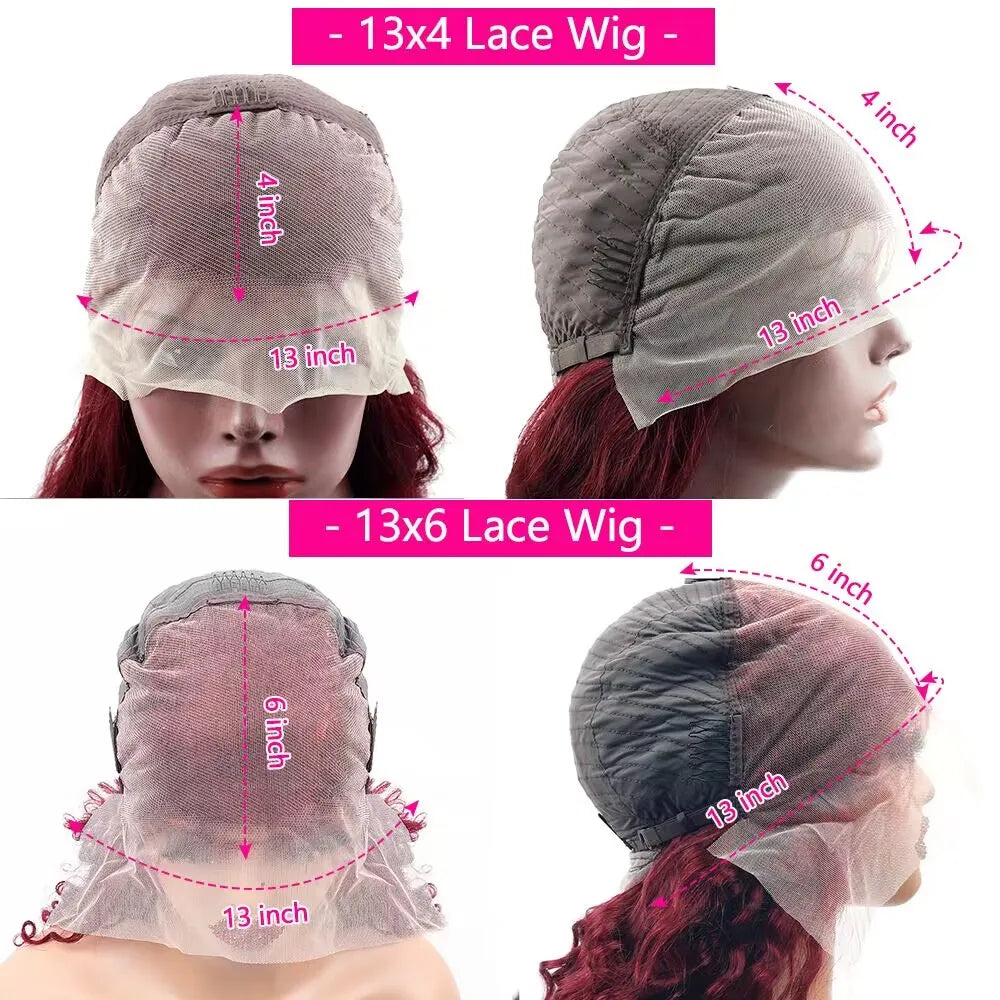 Amznlady 99J Burgundy 13x6 Deep Wave Frontal Wigs For Women 13x4 HD Transparent Curly Human Hair Wigs Pre Plucked