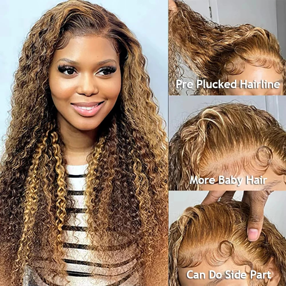 Highlight Water Wave Wig 13X4 Lace Front Human Hair Wigs for Women Pre Plucked with Baby Hair P4/27 Ombre Honey Blonde Water Wave 13X4 Lace Frontal Wigs
