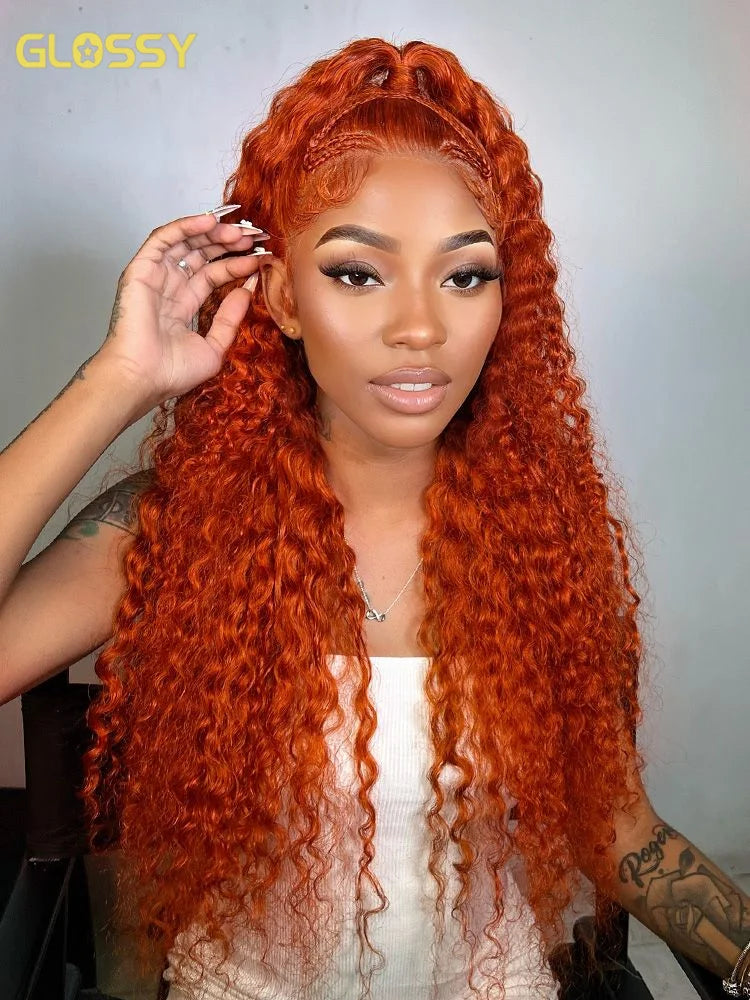 Orange Ginger Lace Front Wig Curly Human Hair Wigs Glueless Water Deep Wave Frontal Wig 13x4 13x6 HD Lace Front Human Hair Wig