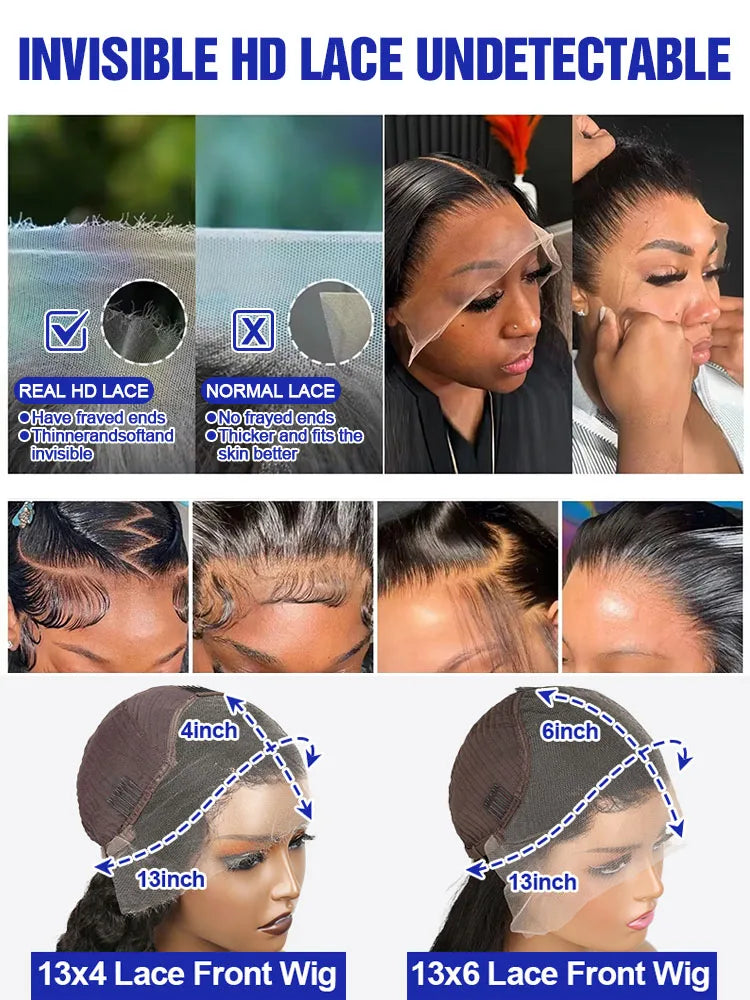 300% Density 40 42 Inch High Quality Loose Deep Wave Frontal Wigs Transparent 13x4 Lace Front Brazilian Hair Wigs Glueless Wig Human Hair 13x6 Water Wave Kinky Curly HD Lace Frontal Wig Preplucked Hairline Wet and Wavy Human
