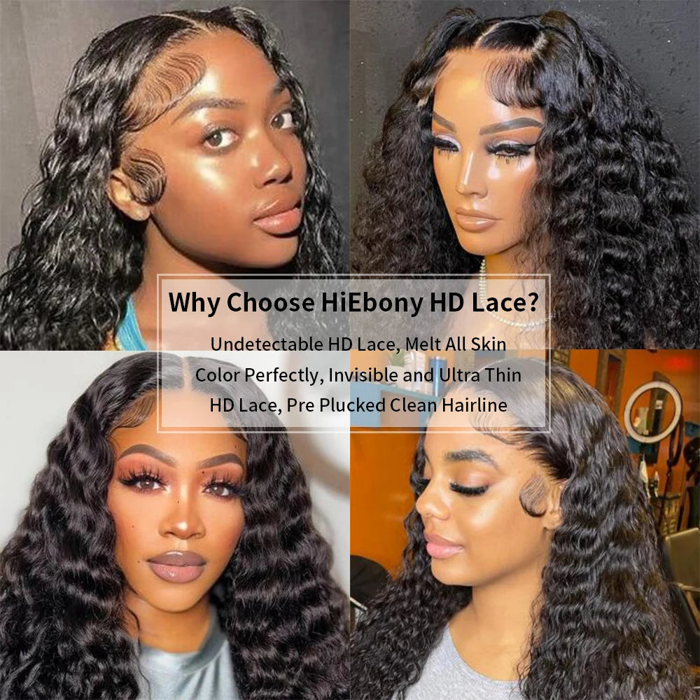HiEbony Hair 13x6 HD Lace Frontal Wigs Deep Wave 250% Density Melt Skin Real HD Lace Wigs 5x5 6x6 Glueless HD Lace Closure Wigs
