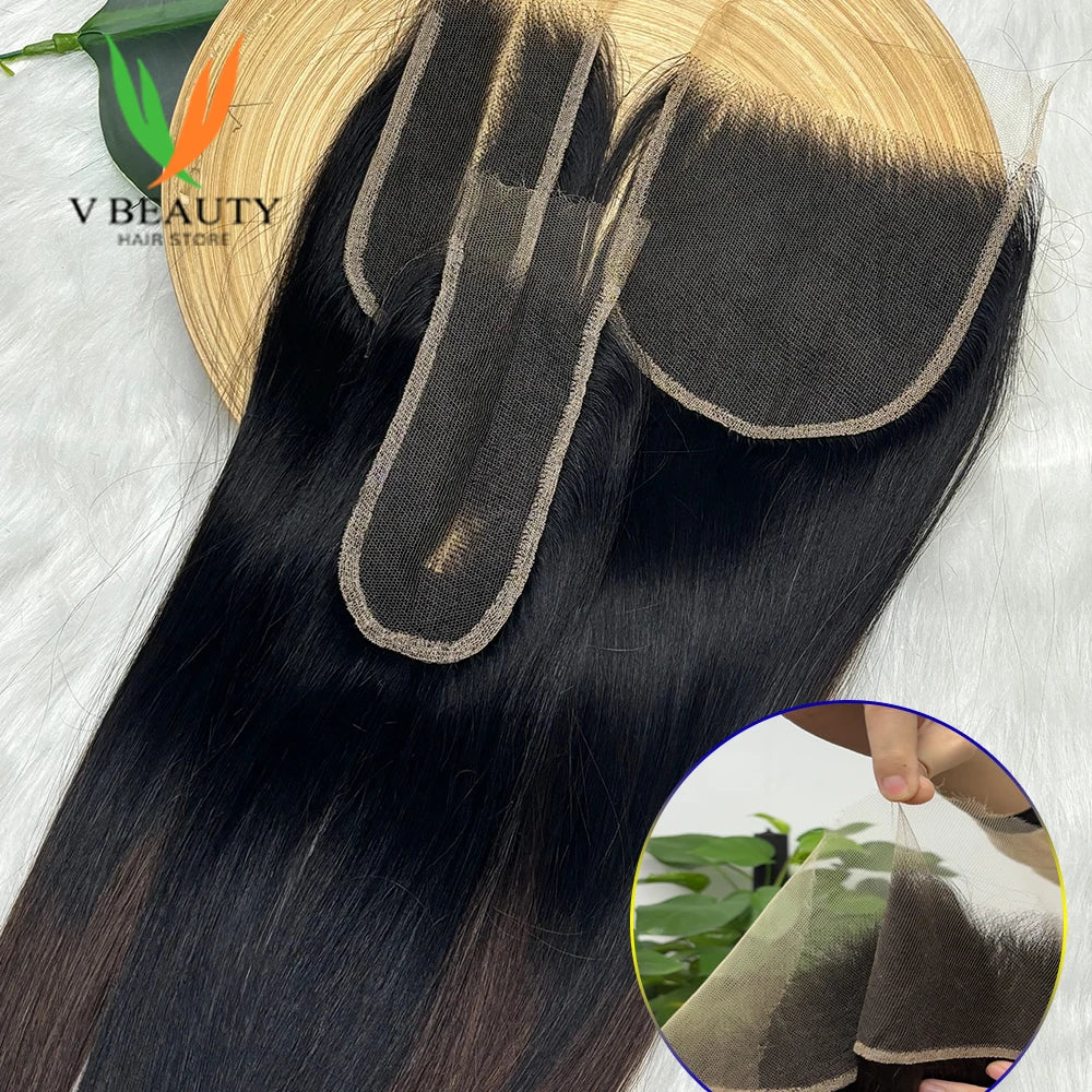V Beauty 1BT4 Human Hair Bundles Ombre Brown Honey Raw Vietnamese Hair Bundles and Frontal Straight Closure 2x6 HD Lace 20 Inch