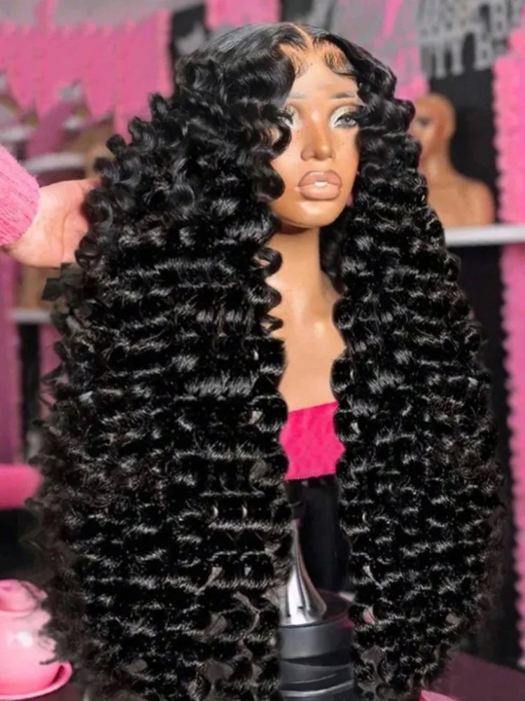 13x4 HD Lace Loose Deep Wave Frontal Wigs 250% Transparent 30 40 Inch 13x4 Deep Water Wave Curly Lace Front Human Hair Wigs