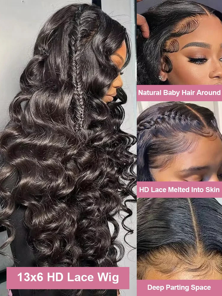 250 Density Loose Deep Wave 13x4 360 Full Lace Front Wig 40 42 Inch 13x6 HD Loose Wave Lace Frontal Human Hair Wigs For Women 100% Real Virgin Raw Human Hair Wig Bleached Knots Preplucked Natural Hairline Wet And Wavy Lace Wi