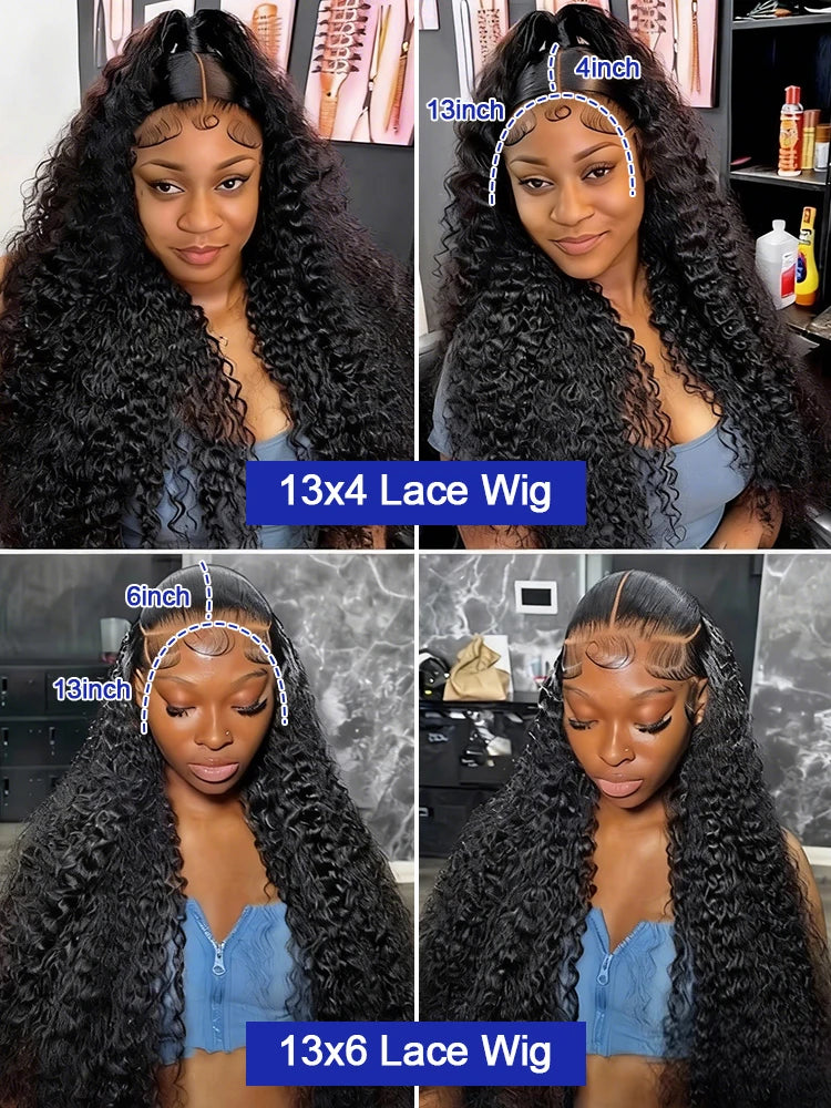 300% Density 40 42 Inch High Quality Loose Deep Wave Frontal Wigs Transparent 13x4 Lace Front Brazilian Hair Wigs Glueless Wig Human Hair 13x6 Water Wave Kinky Curly HD Lace Frontal Wig Preplucked Hairline Wet and Wavy Human