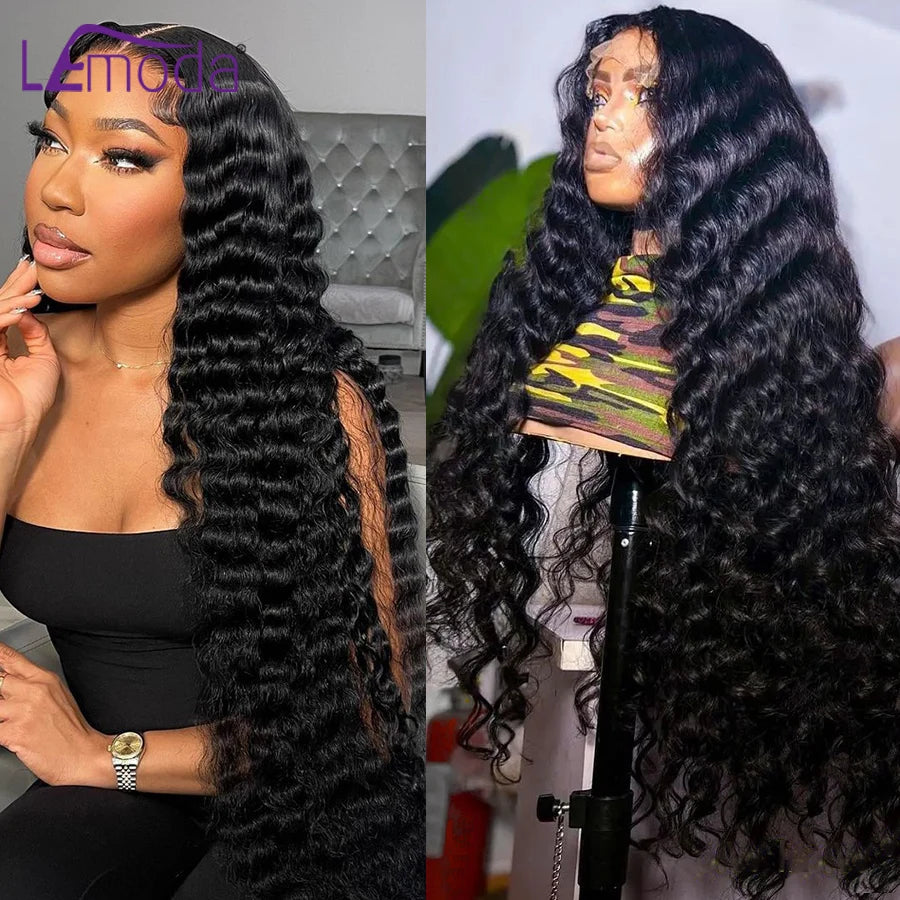 32 34Inch Loose Deep Wave Wig 180 Density 13x4 13x6 HD Transparent Lace Frontal Wig Brazilian Human Hair Wigs For Women Lemoda