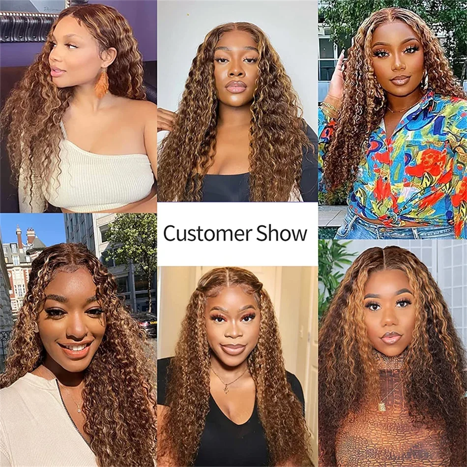 Honey Blonde Curly Wigs 13x6 Glueless Highlight Wig Human Hair Ready To Wear Ombre Colored Brazilian Deep Wave Human Hair Wig