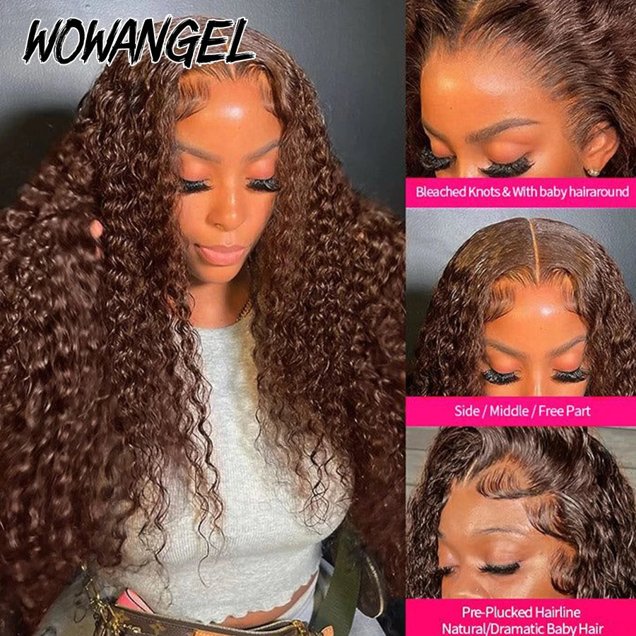 250% Chocolate Brown 13x6 HD Lace Front Human Hair Wigs 13x4 Full Frontal Water Wave Wig PrePlucked Undetectable Lace Curly Hair