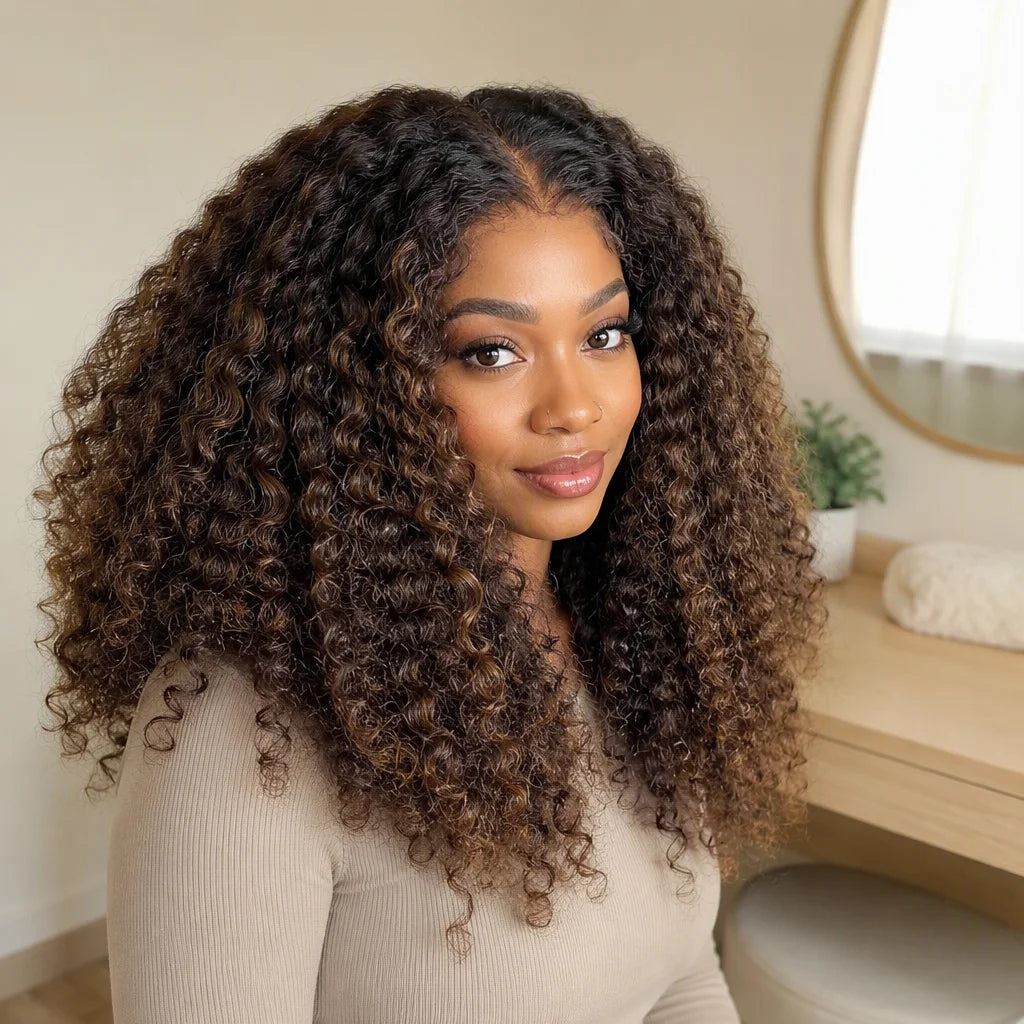 Latina Curly Dark Brown Colored 13X4 Human Hair Wigs For Black Women Glueless Bouncy Curly 4x4 Pre-Cut Lace Wig Human Hair Remy