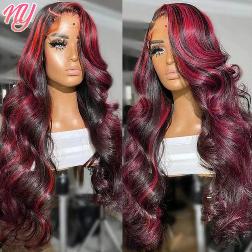 Highlight Wig Human Hair 1B 99J Burgundy Body Wave Lace Front Wigs For Woman 13x4 HD Lace Frontal Wig Colored Human Hair Wigs