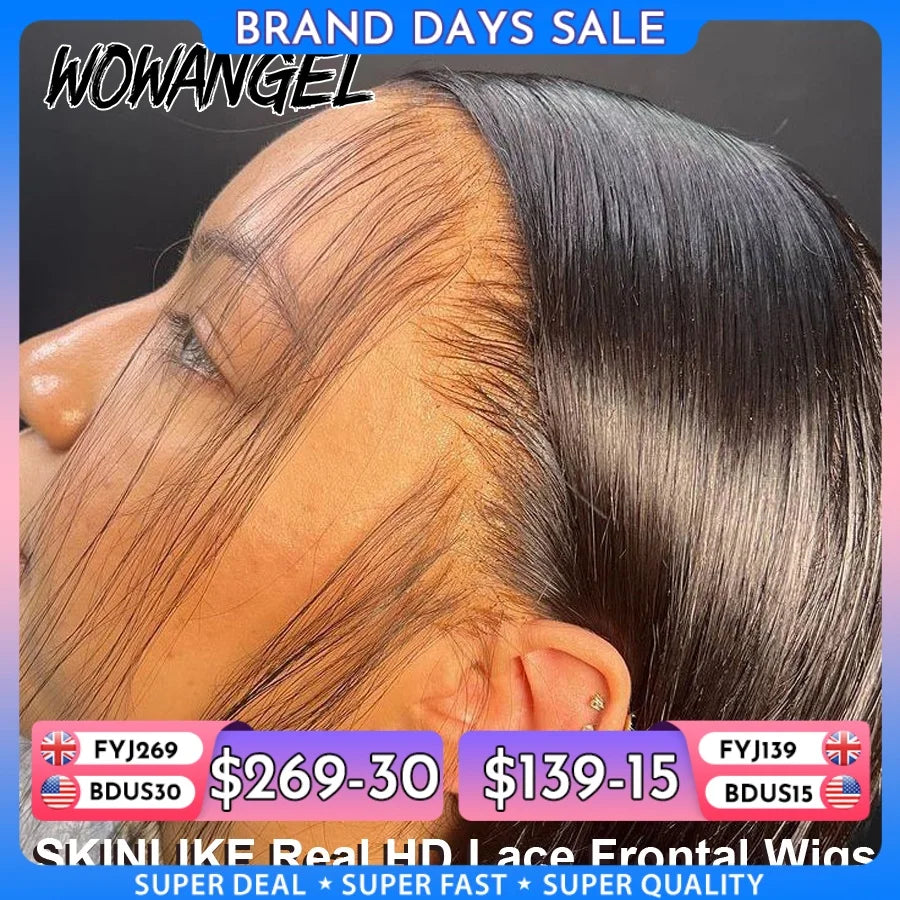 WOW ANGEL HD Lace Frontal Wig 250% 13x6 HD Lace Front Wig Straight Hair Invisible HD Lace Melt Skin HD Lace Front Human Hair Wig