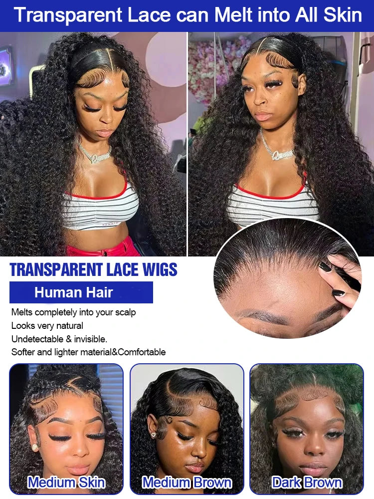 300% High Density Water Wave Human Hair Wigs HD Transparent 13x6 13x4 Deep Wave Lace Frontal Wig Brazilian Real Virgin Hair 40 42 Inch Jerry Curly Lace Front Human Hair Wigs For Women Wet and Wavy Frontal Wigs Preplucked Hair