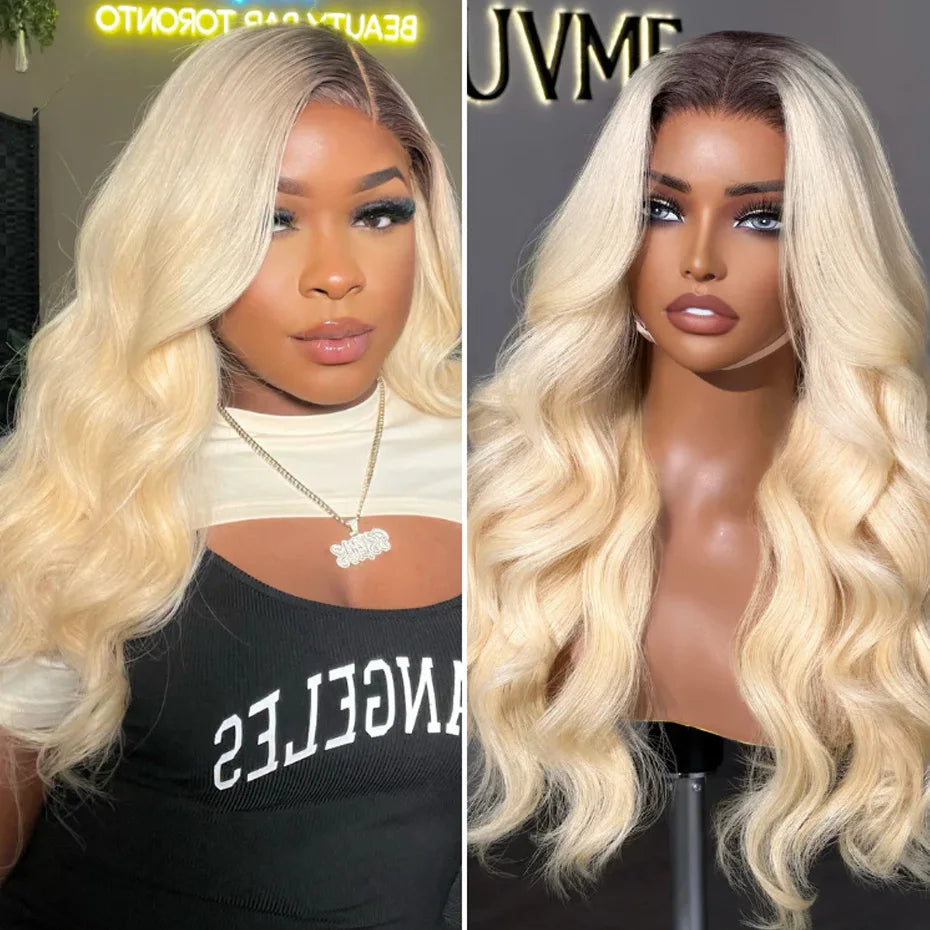 1B 613 Honey Blonde Ombre Colored Human Hair Wigs 13x6 Hd Lace Frontal Wigs Body Wave Human Hair Wigs With Baby Hair Dark Roots Blonde Wigs Human Hair With Pre Plucked Glueless Brazilian Wigs On Sale Lace Front Human Hair Wig