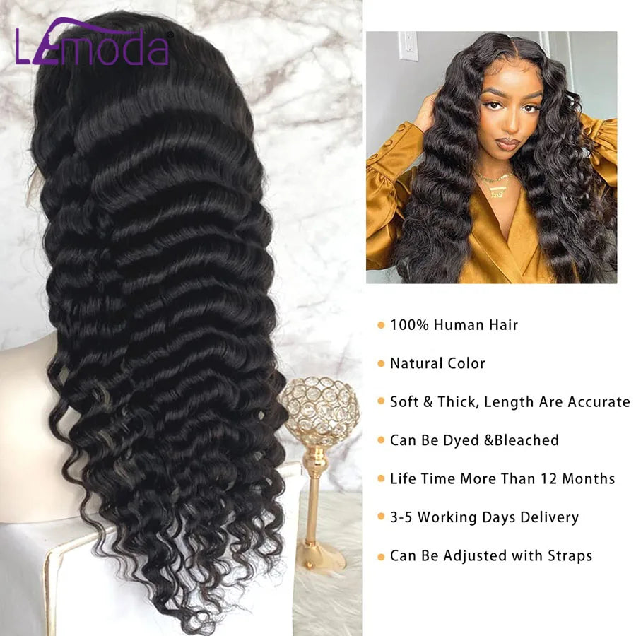 32 34Inch Loose Deep Wave Wig 180 Density 13x4 13x6 HD Transparent Lace Frontal Wig Brazilian Human Hair Wigs For Women Lemoda