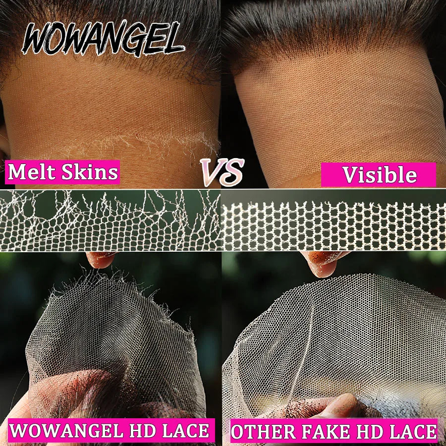 Wowangel 13x6 HD Lace Frontal with Bundles Human Hair 5x5 HD Lace Closure Melt Skins Brazilian Straight Hair Extension for Women