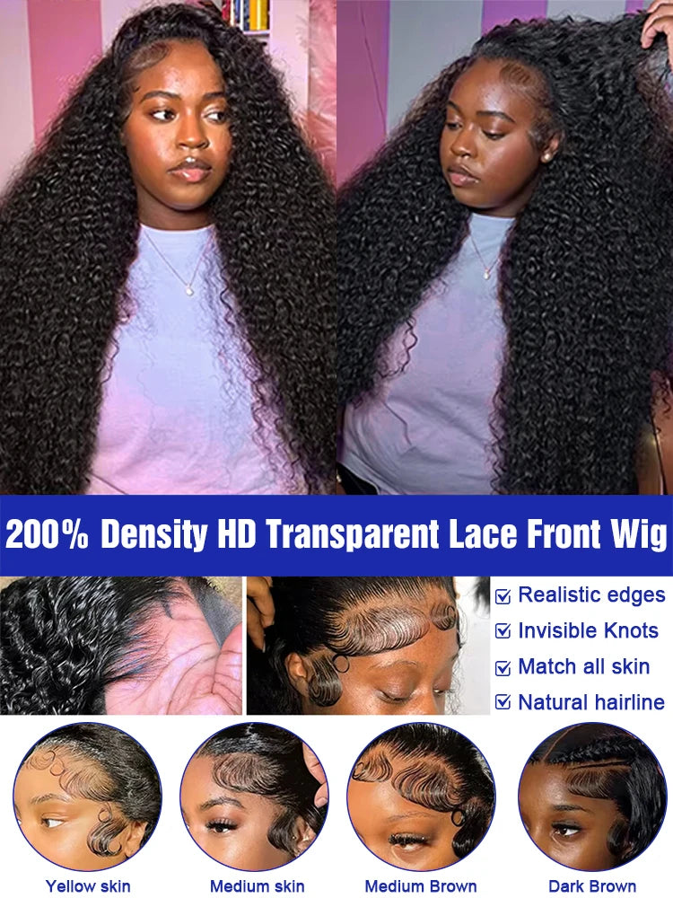 Wet and Wavy Glueless Wigs Natural Black Preplucked Hairline Baby Hair 300 High Density HD 13x6 Deep Wave Lace Frontal Wigs 40 42 Inch Bouncy Jerry Curly Human Hair Wigs Transparent Brazilian 13x4 Water Wave Lace Front Human