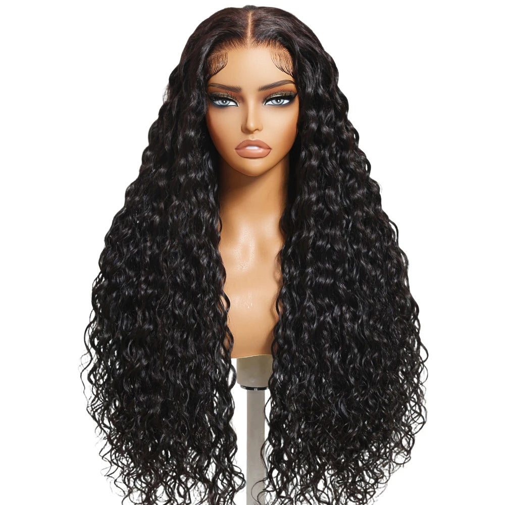 UNice Pre Everything 7X5 & 13x4 Lace Frontal Water Wave Wig With Drawstring 180% Density Glueless Human Hair Wigs