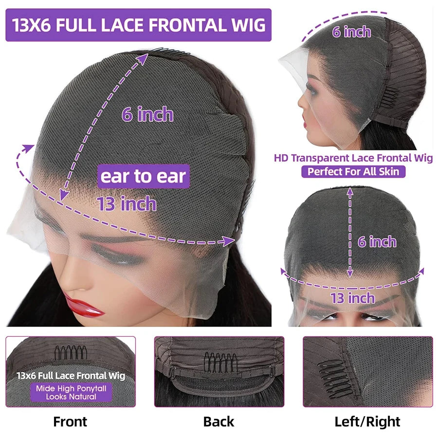 13x6 HD Lace Full Frontal Human Hair Wigs Water Wave 250 Density 13x4 HD Transparent Lace Frontal Wigs For Women Lemoda 12A Full