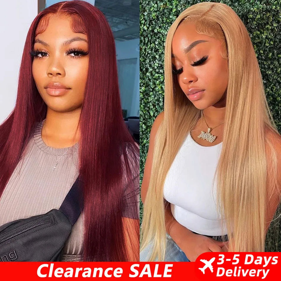 #27 Honey Blonde Human Hair Wig 13x6 HD Lace Frontal Wigs 99J Burgundy Hot Red Lace Front Human Hair Wigs For Women Straight Wig
