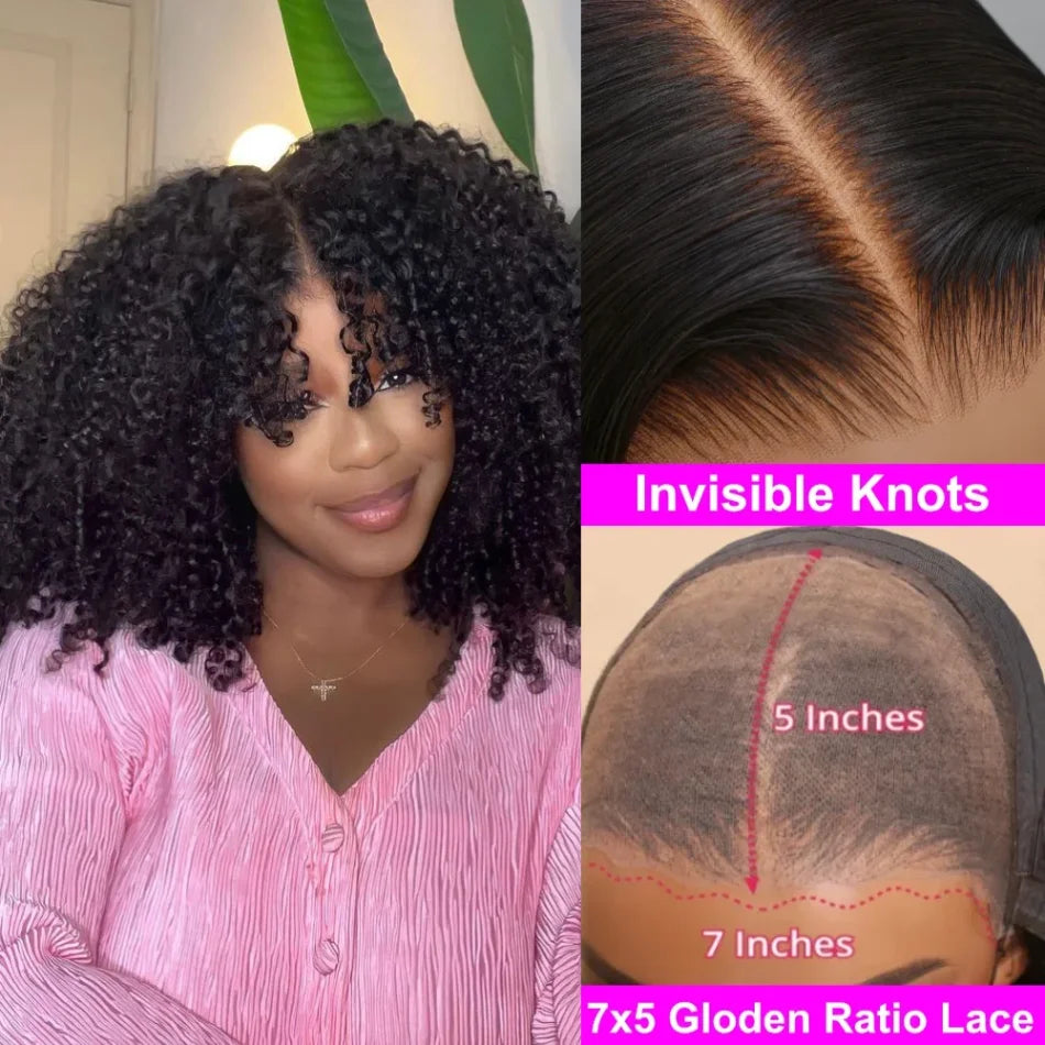 UNice Hair Bye-Bye Knots Wig Kinky Curly Natural Black 7x5 Lace Front Wig for Women Pre Plucked Glueless Wear Go Wigs