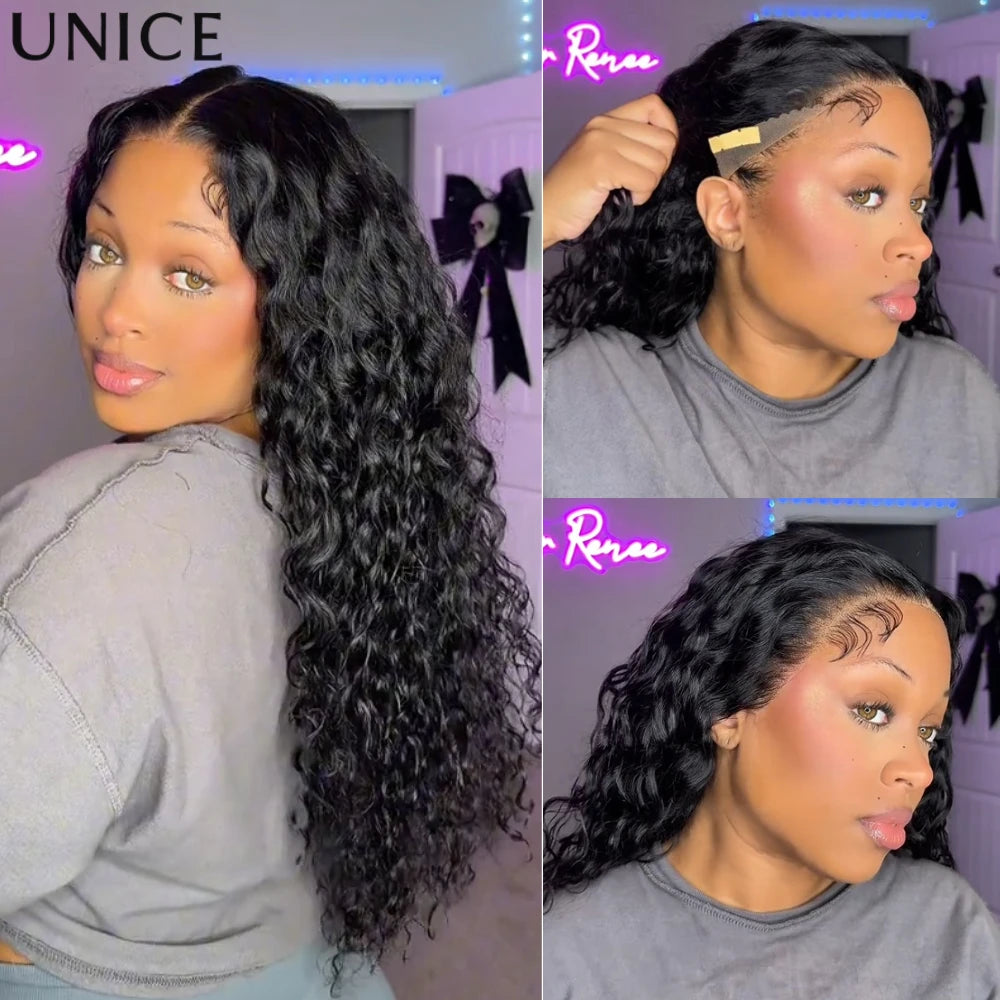 UNice Pre Everything 7X5 & 13x4 Lace Frontal Water Wave Wig With Drawstring 180% Density Glueless Human Hair Wigs