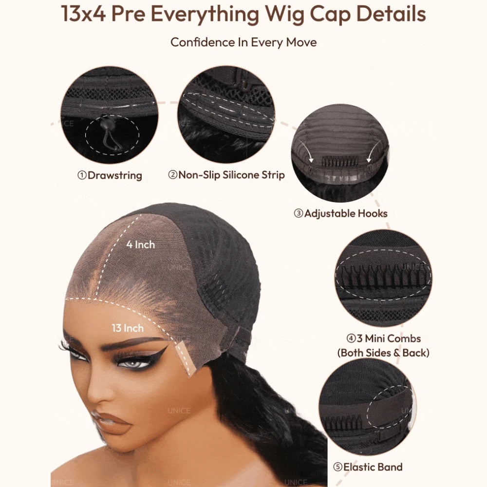 UNice Pre Everything 7X5 & 13x4 Lace Frontal Water Wave Wig With Drawstring 180% Density Glueless Human Hair Wigs