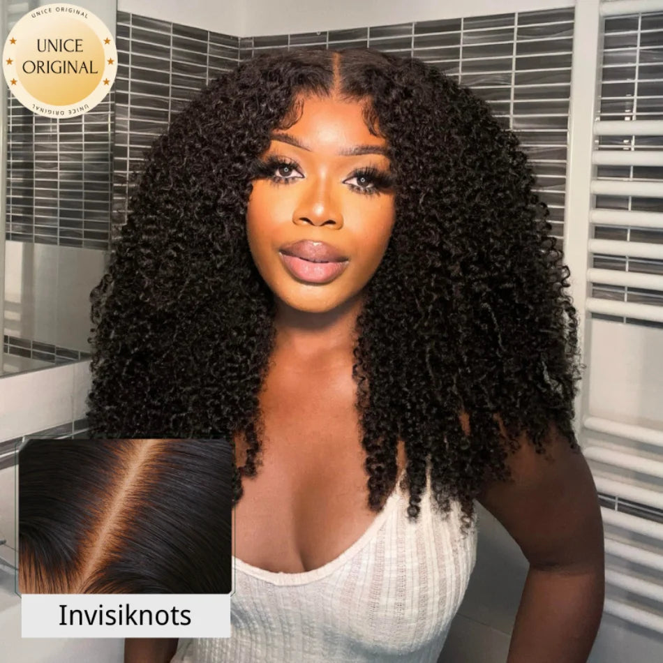 UNice Hair Bye-Bye Knots Wig Kinky Curly Natural Black 7x5 Lace Front Wig for Women Pre Plucked Glueless Wear Go Wigs