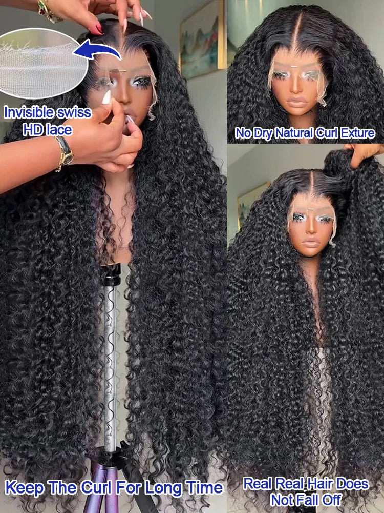 300% Density 40 42 Inch High Quality Loose Deep Wave Frontal Wigs Transparent 13x4 Lace Front Brazilian Hair Wigs Glueless Wig Human Hair 13x6 Water Wave Kinky Curly HD Lace Frontal Wig Preplucked Hairline Wet and Wavy Human