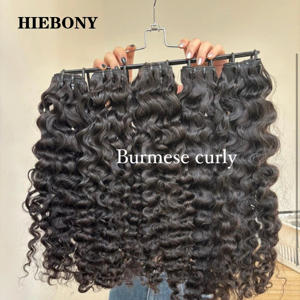 3C4A Burmese Curly Hair Bundle and HD Closure HiEbony 13x6 HD Lace Frontal 100% Human Hair Bundle 5x5 7x7 Melt Skin HD Closure