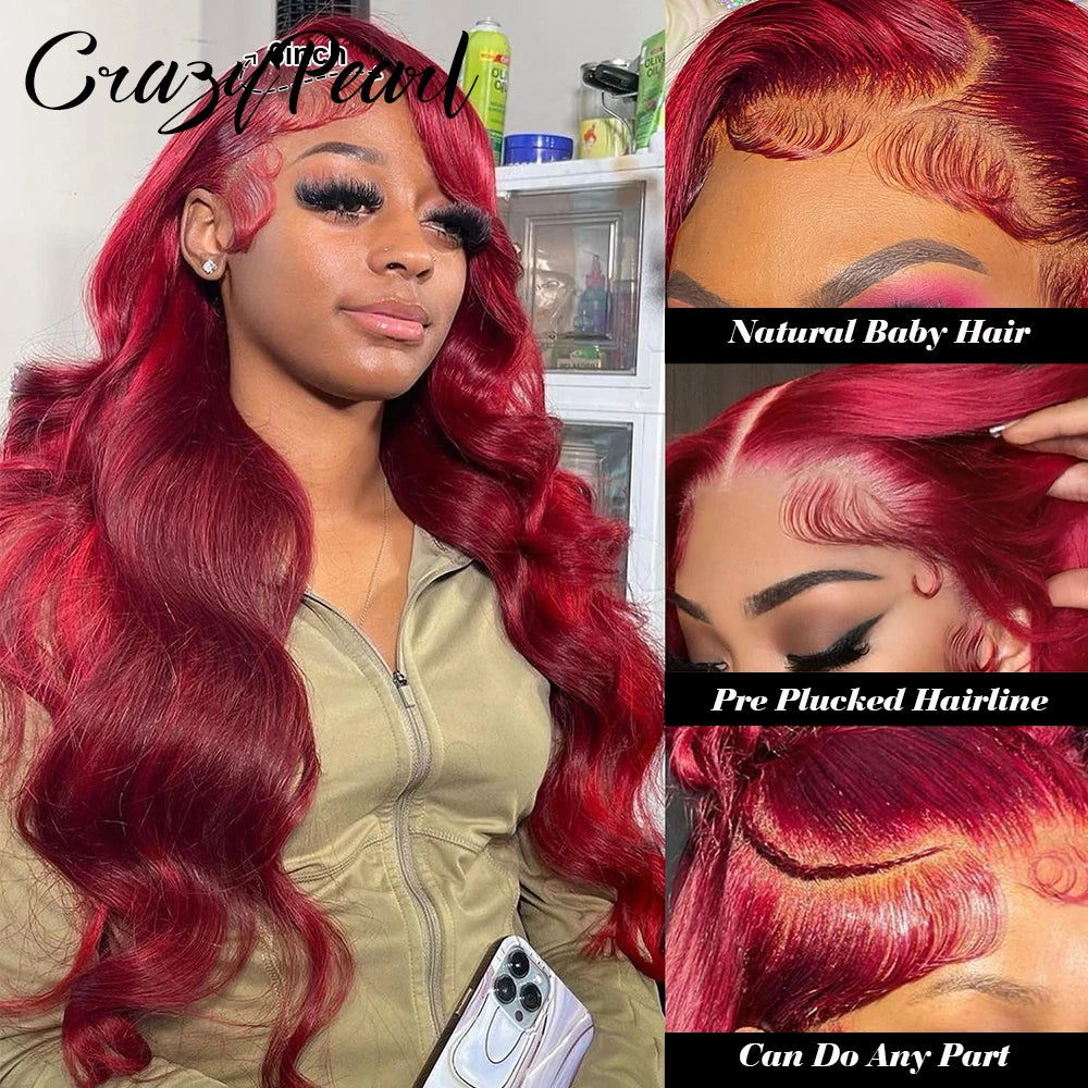 99J Burgundy 13X6 Lace Front Wigs Human Hair Red Wig 250% Density Body Wave 5X5 Lace Closure Wigs Pre Plucked Lace Front Wigs