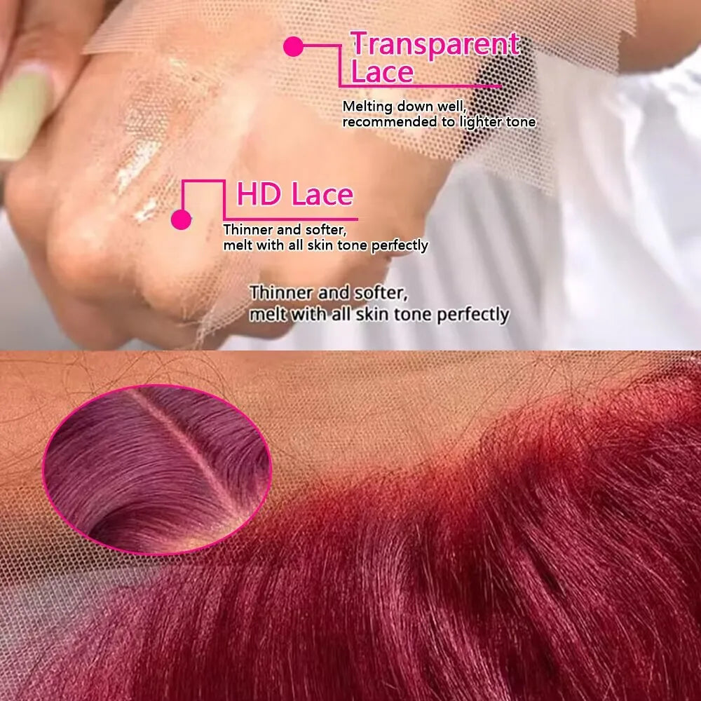Amznlady 99J Burgundy 13x6 Deep Wave Frontal Wigs For Women 13x4 HD Transparent Curly Human Hair Wigs Pre Plucked