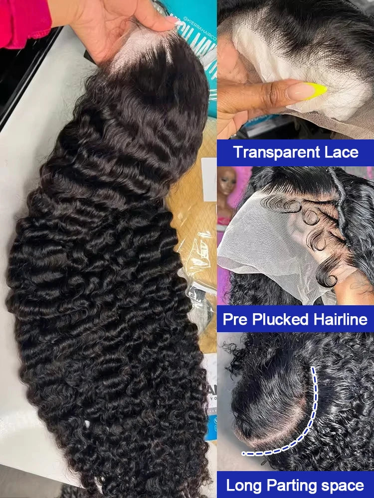 300% High Density Water Wave Human Hair Wigs HD Transparent 13x6 13x4 Deep Wave Lace Frontal Wig Brazilian Real Virgin Hair 40 42 Inch Jerry Curly Lace Front Human Hair Wigs For Women Wet and Wavy Frontal Wigs Preplucked Hair