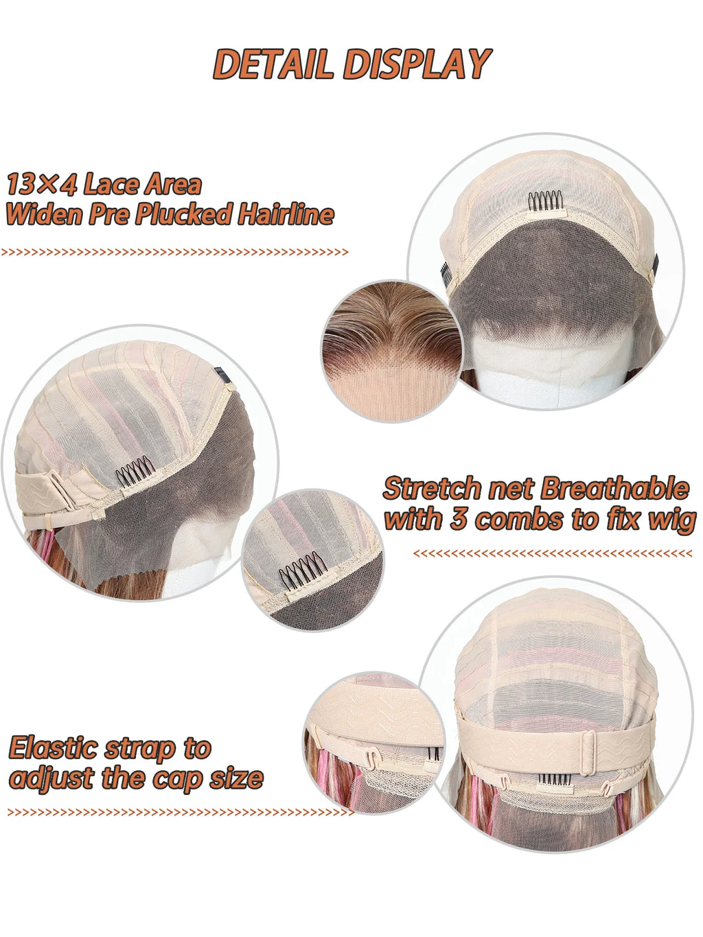 13x4 Lace Front Wig Straight Pink Highlights Blended Human Hair Synthetic Mix Pre Plucked Natural Hairline