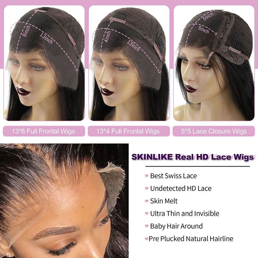 Wow Angel HD Lace Frontal Wigs 32inch Deep Wave Wigs 13x6 Full Lace Front Human Hair Wigs Melt Skins Glueless Lace Closure Wigs