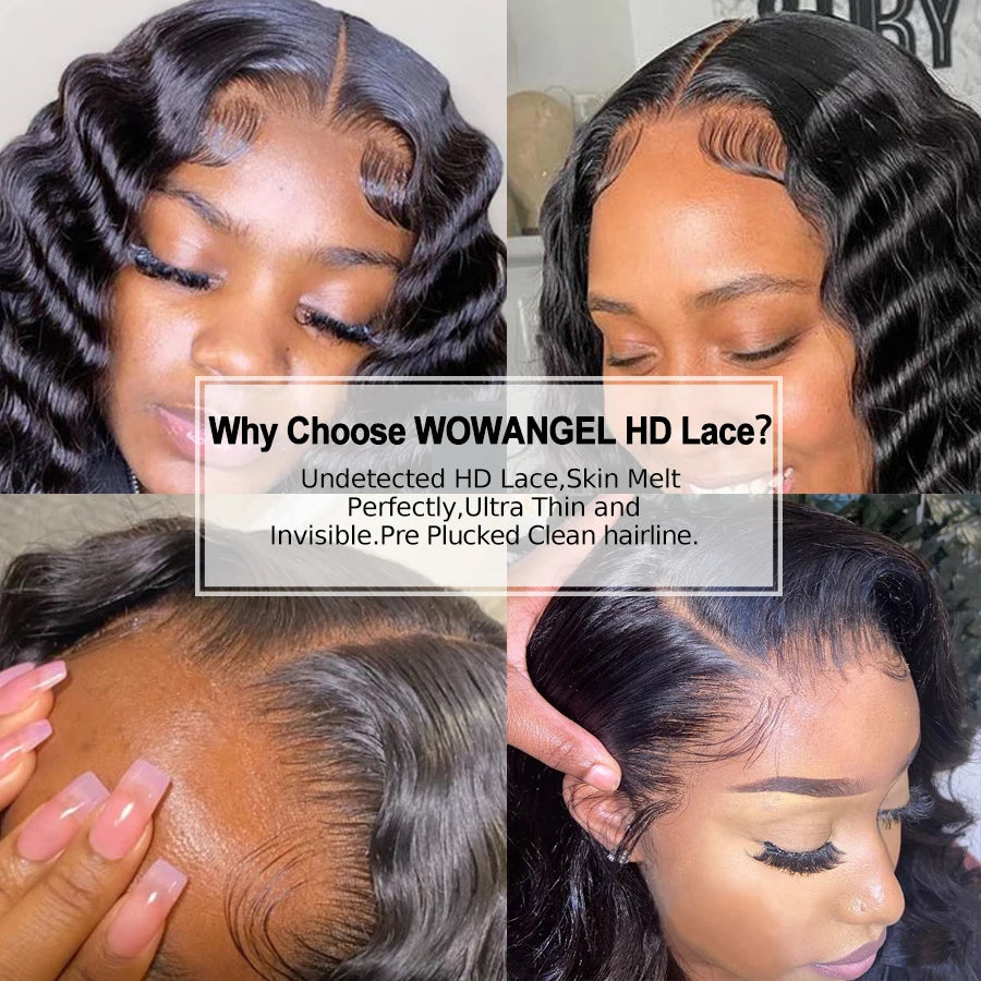 Wow Angel HD Lace Frontal Wigs 32inch Deep Wave Wigs 13x6 Full Lace Front Human Hair Wigs Melt Skins Glueless Lace Closure Wigs