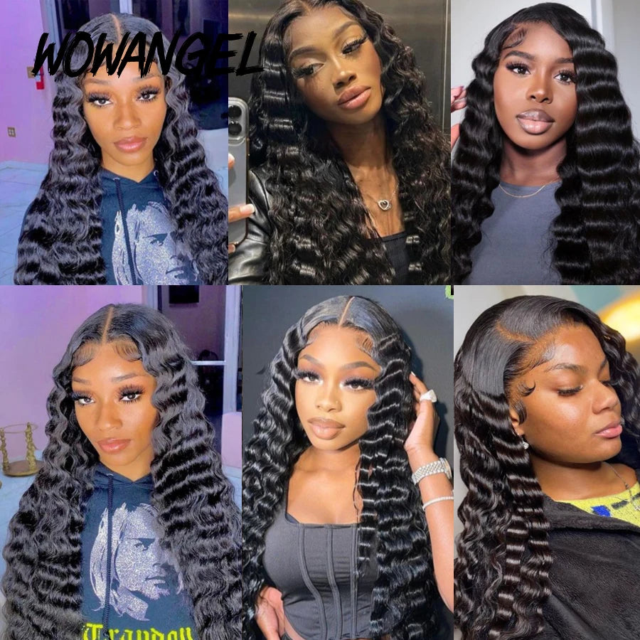 Wow Angel HD Lace Frontal Wigs 32inch Deep Wave Wigs 13x6 Full Lace Front Human Hair Wigs Melt Skins Glueless Lace Closure Wigs