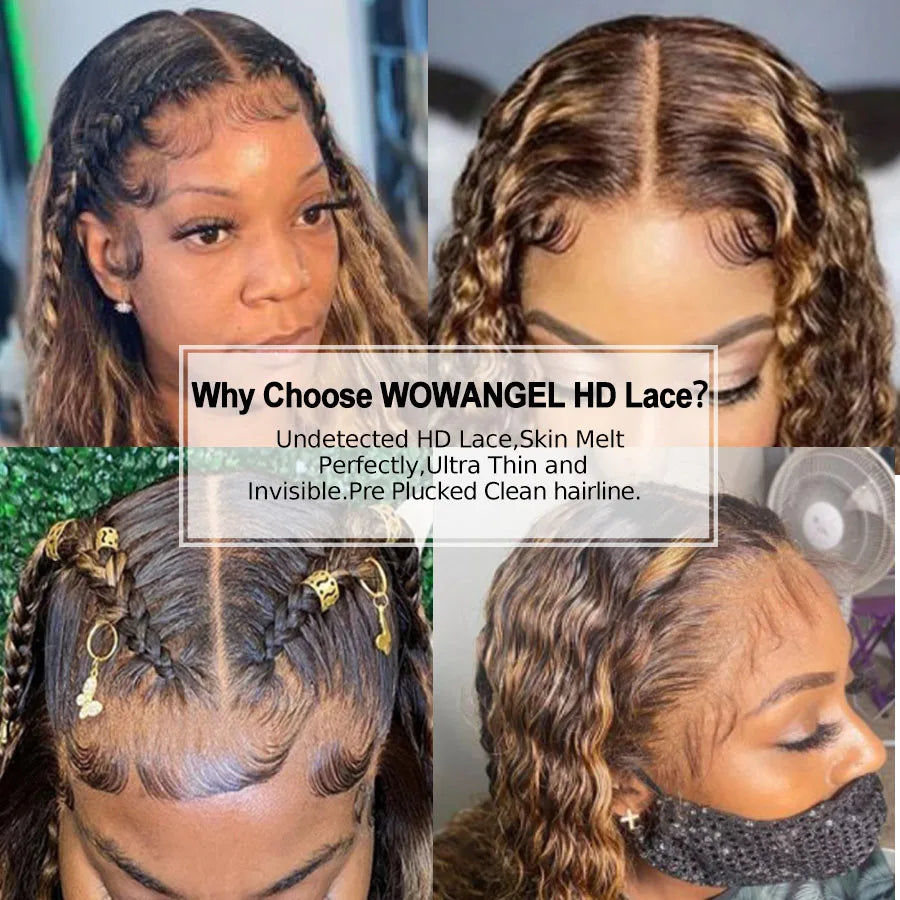 250% Highlight Wigs HD Lace Front Full Lace Frontal Wigs Curly Water Wave Wigs 13x6 HD Lace Frontal Human Hair Wigs Melt Skins