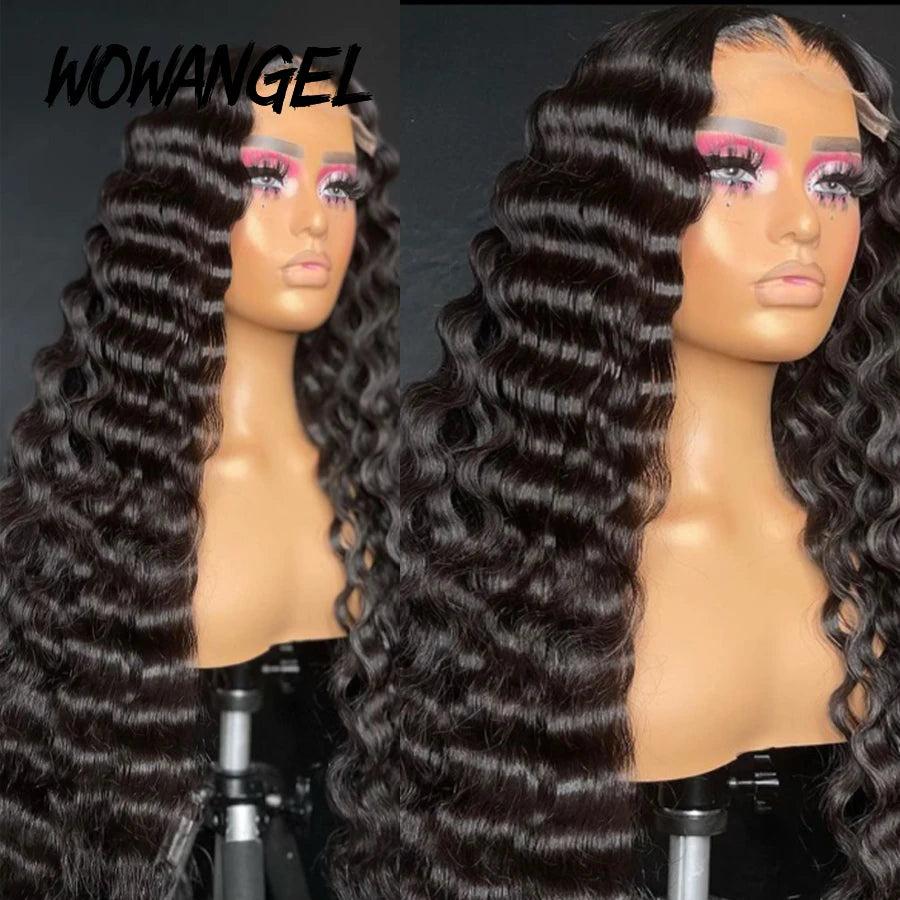 Wow Angel HD Lace Frontal Wigs 32inch Deep Wave Wigs 13x6 Full Lace Front Human Hair Wigs Melt Skins Glueless Lace Closure Wigs