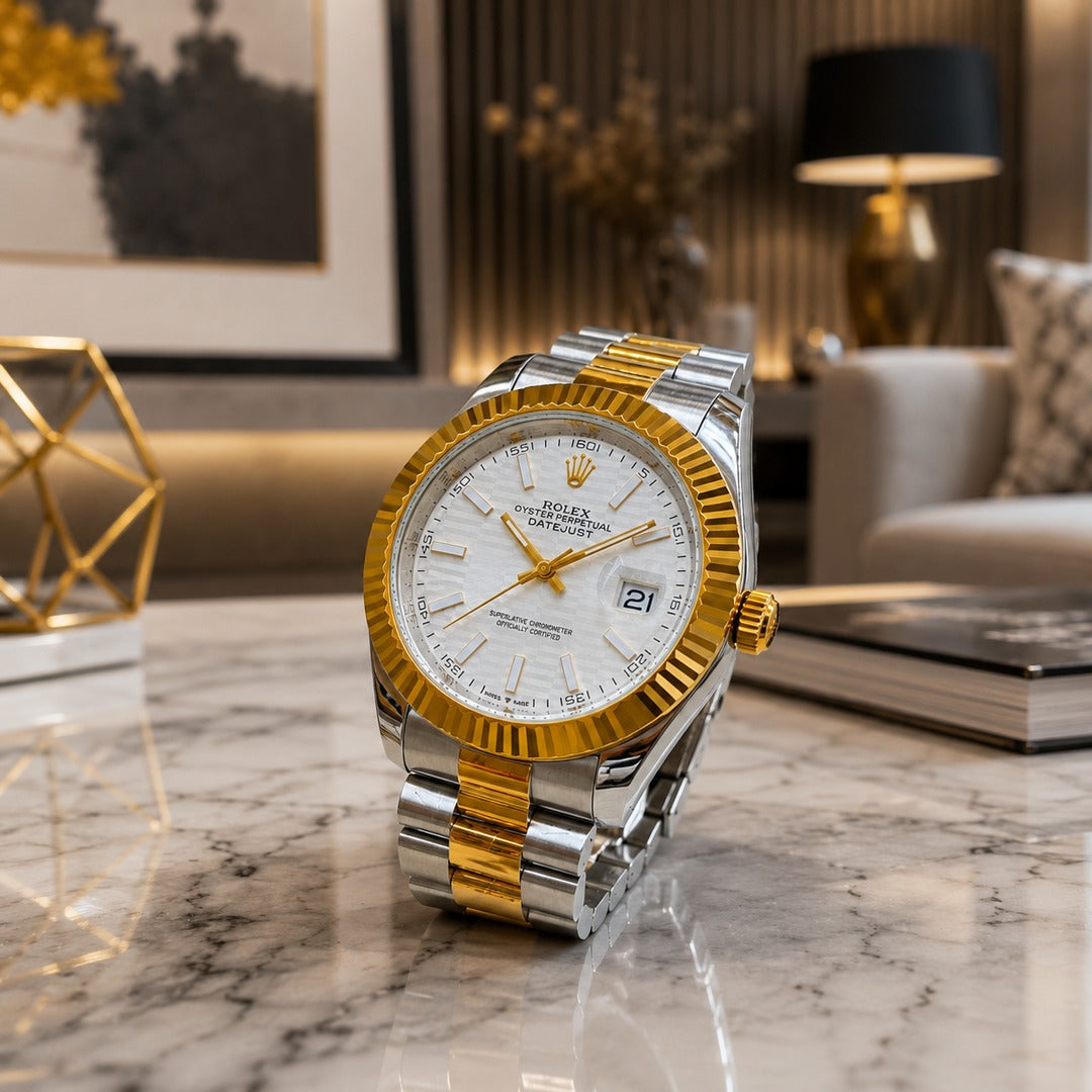 Men's Gold Watch Rolex Day-Date | Diamond | 36mm | Green MoP ساعة رولكس داي ديت ذهبية للرجال | ألماس | 36 مم | قرص أخضر من عرق اللؤلؤ